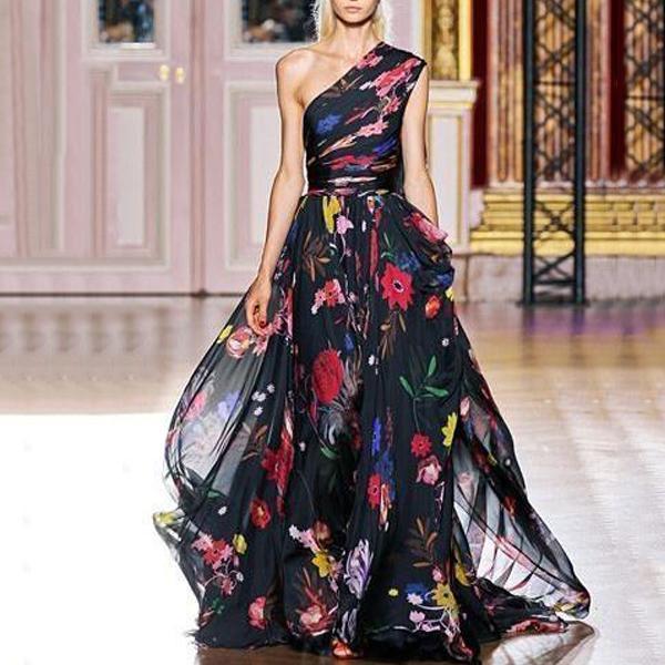 Fashion Single sleeveless Printed Chiffon Maxi Dress