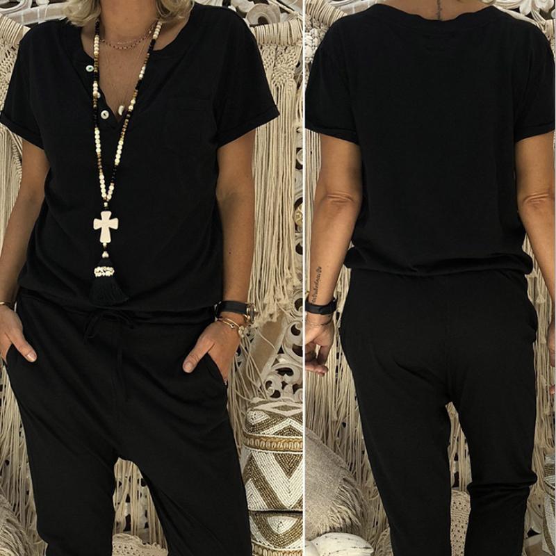 V-Neck Waist Short Sleeve  Wide Leg Jumpsuit