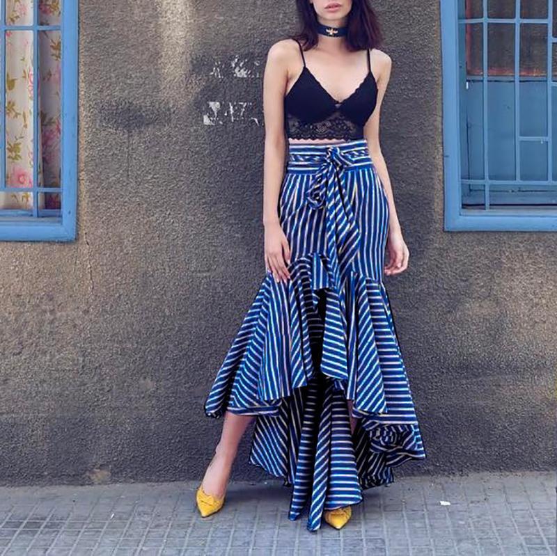 Modern Lace-Up Fishtail Striped Skirt