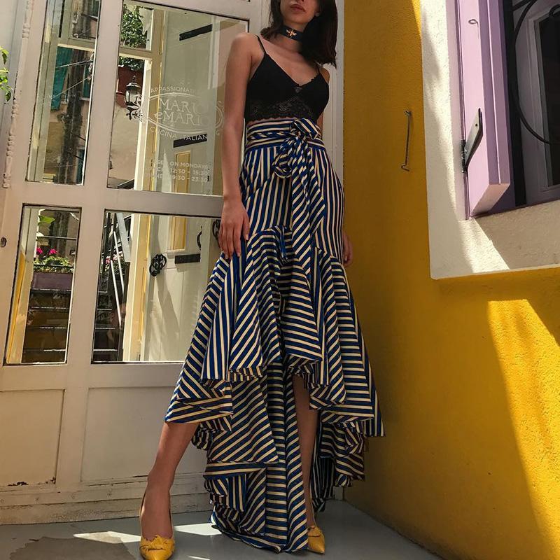 Modern Lace-Up Fishtail Striped Skirt