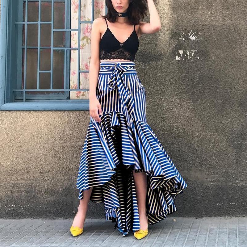 Modern Lace-Up Fishtail Striped Skirt