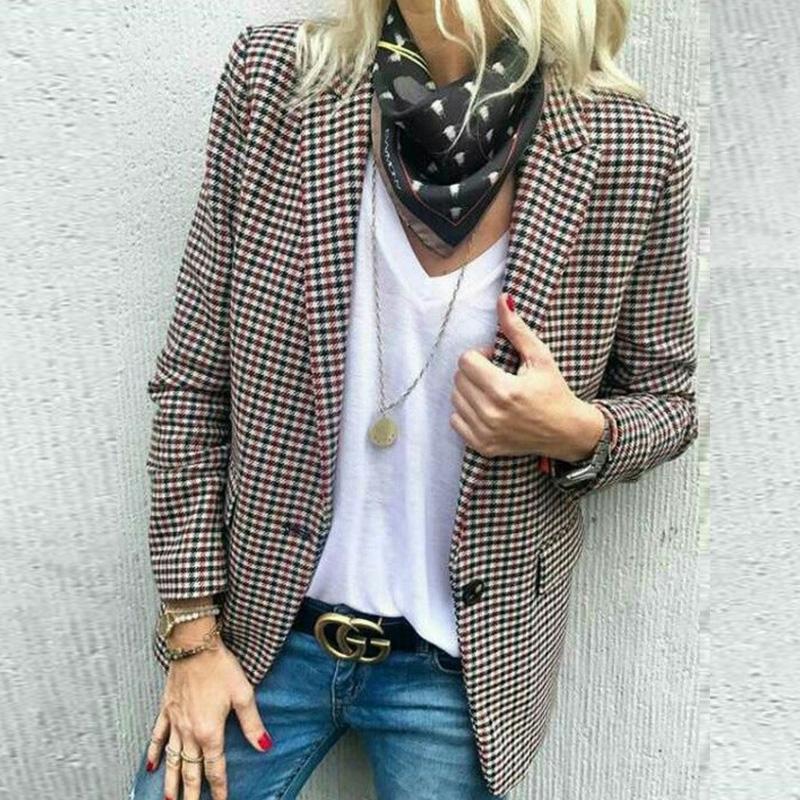 Stylish Plaid Long-Sleeve Suit