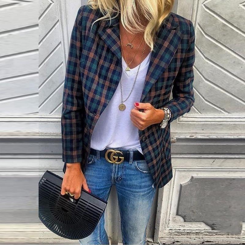 Stylish Plaid Long-Sleeve Suit