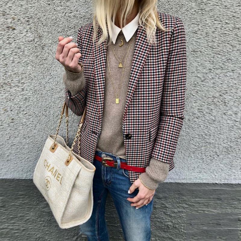 Stylish Plaid Long-Sleeve Suit