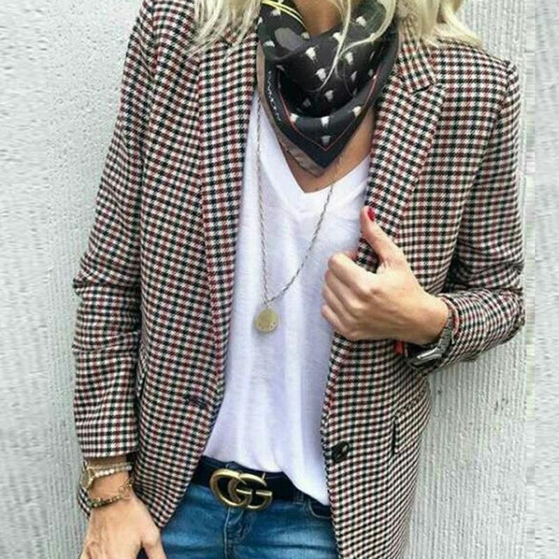 Stylish Plaid Long-Sleeve Suit