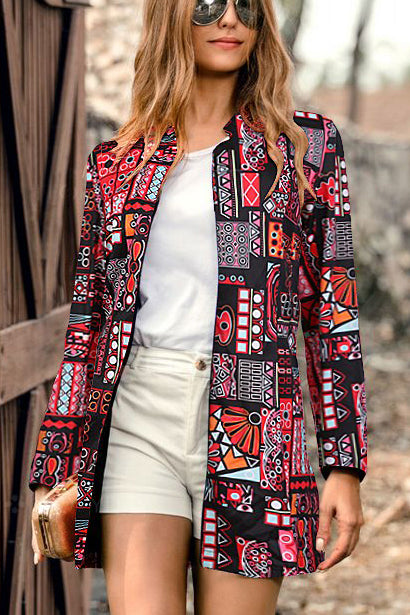 Retro Fashion Slim Print Long Sleeve Jacket