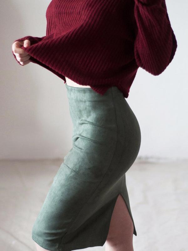 Fashion High-Waist Suede Slit Skirt