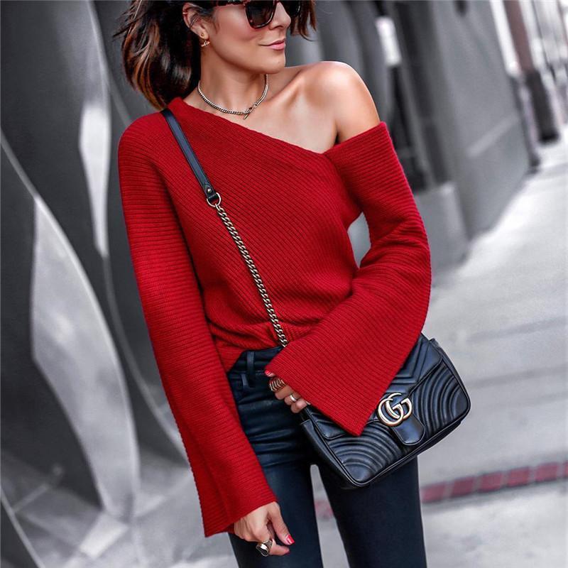 Autumn And Winter   Fashion Shoulder Pure Long Sleeve Sweater