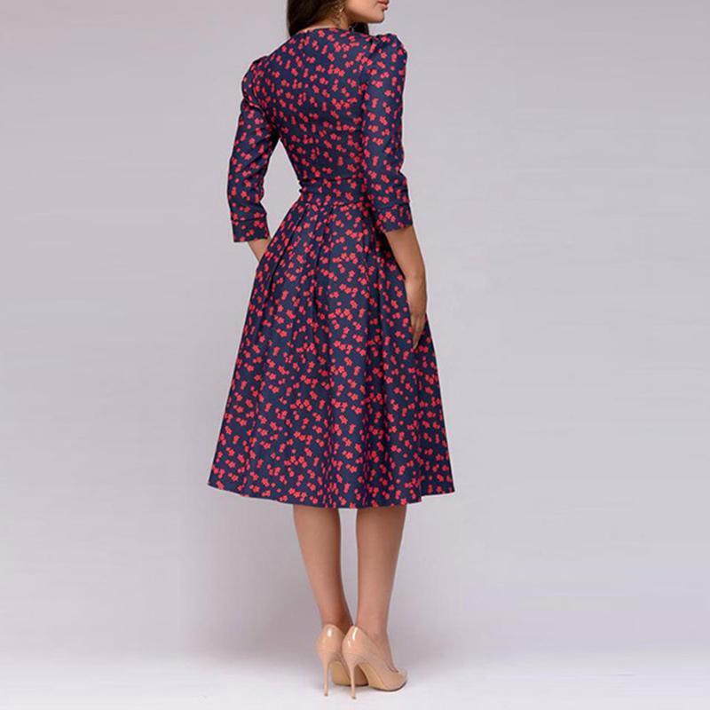 3/4 Sleeve Floral Printed Skater Party Dress