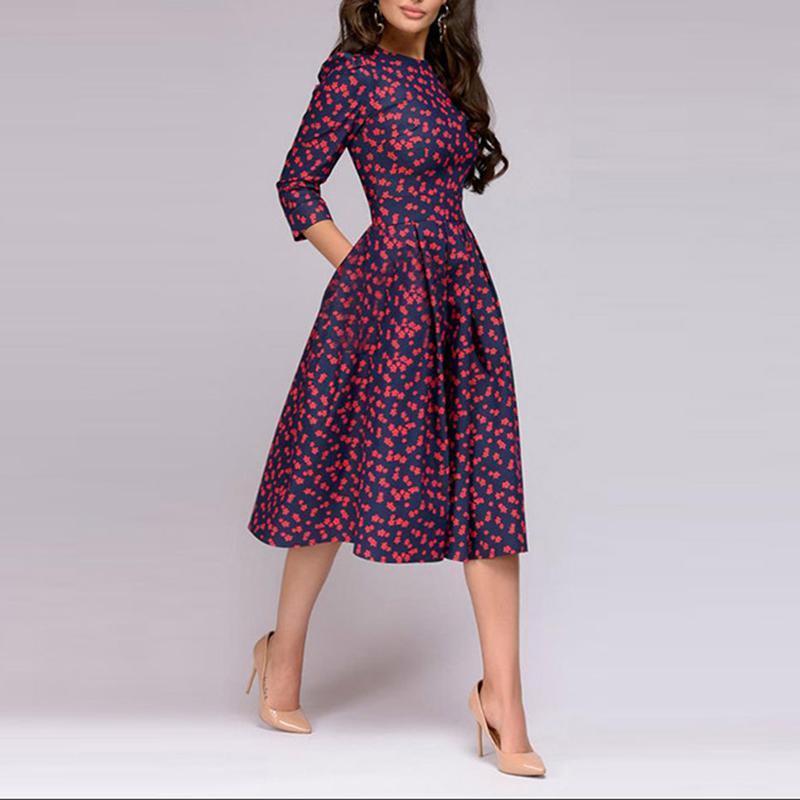 3/4 Sleeve Floral Printed Skater Party Dress