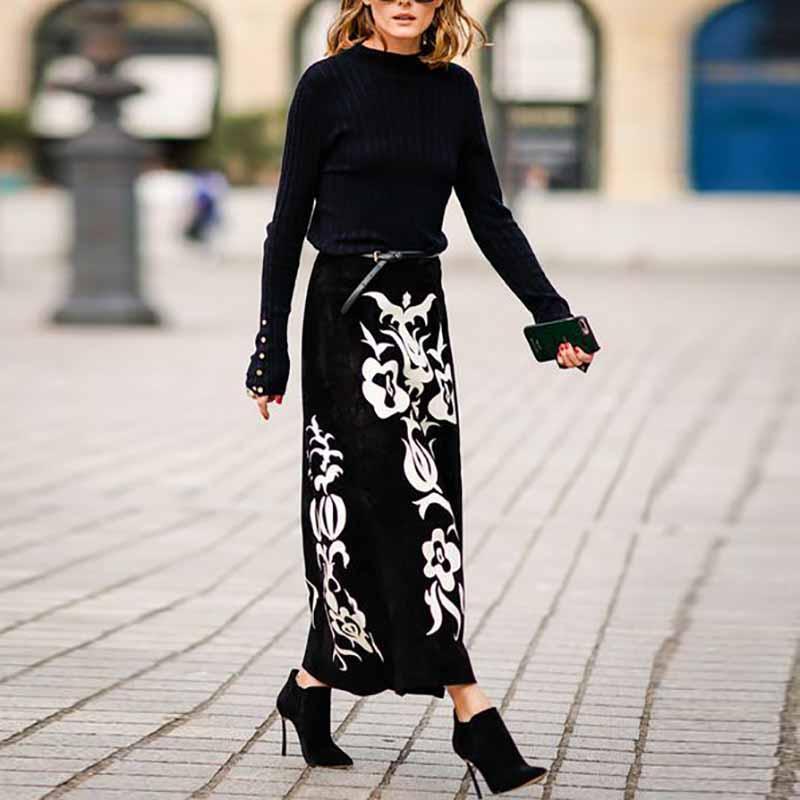 Floral Pattern Printed Long Skirts