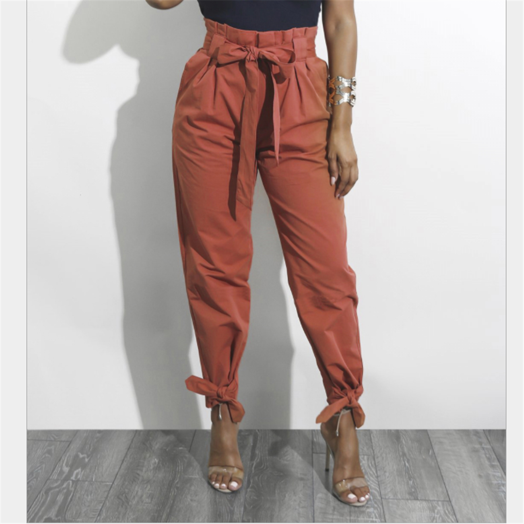 Solid Color High-Waisted Loose Casual Pants