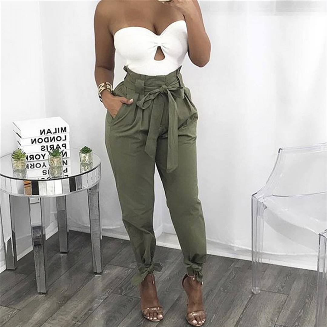Solid Color High-Waisted Loose Casual Pants