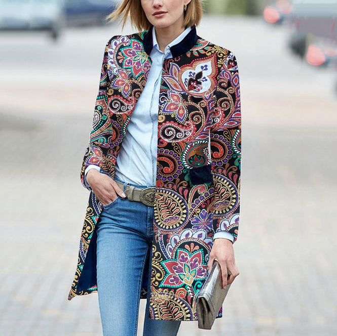 Fashion Floral Pattern Long Sleeve Jacket