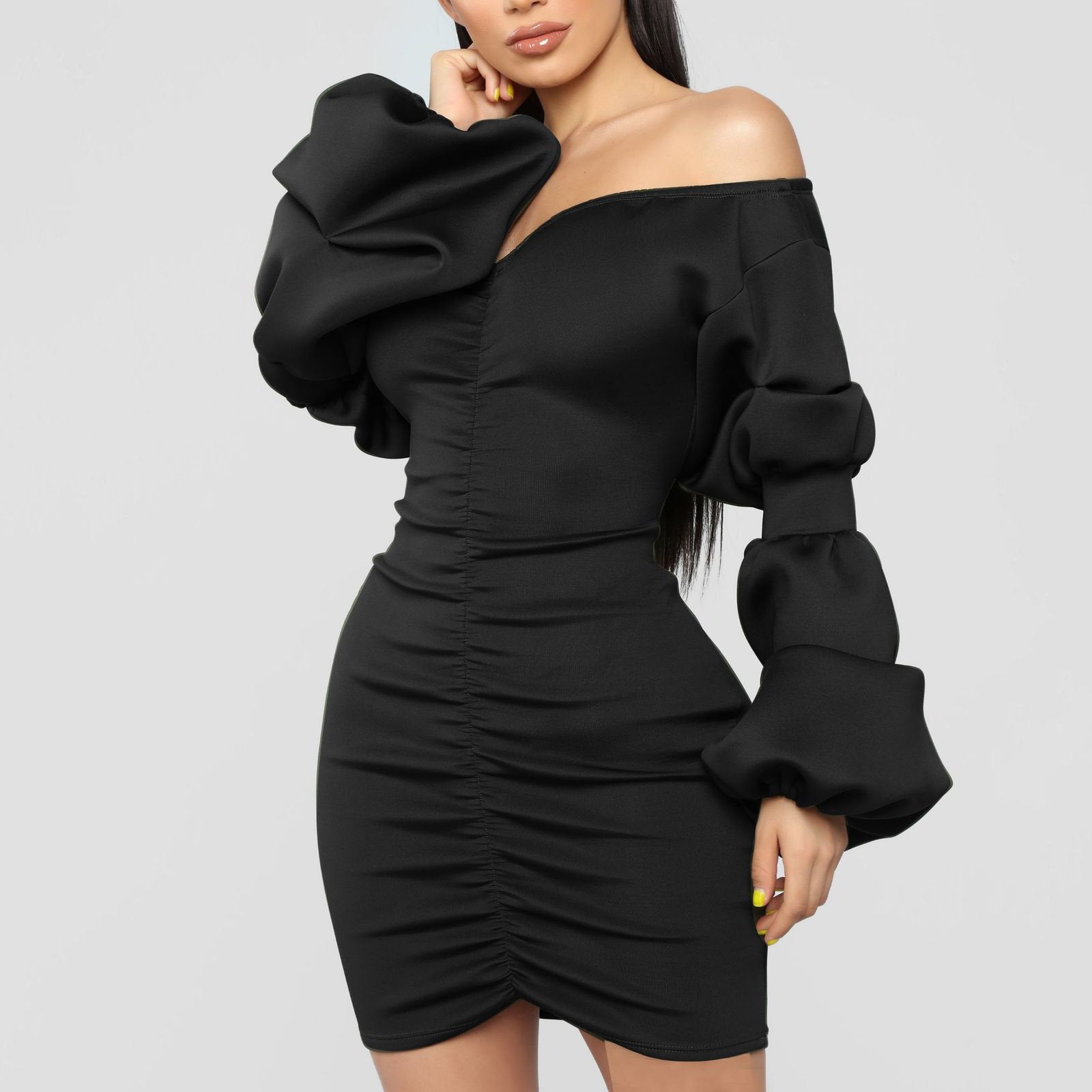 Sexy Puff Sleeve V Neck long sleeves Off-Shoulder Bodycon Dresses