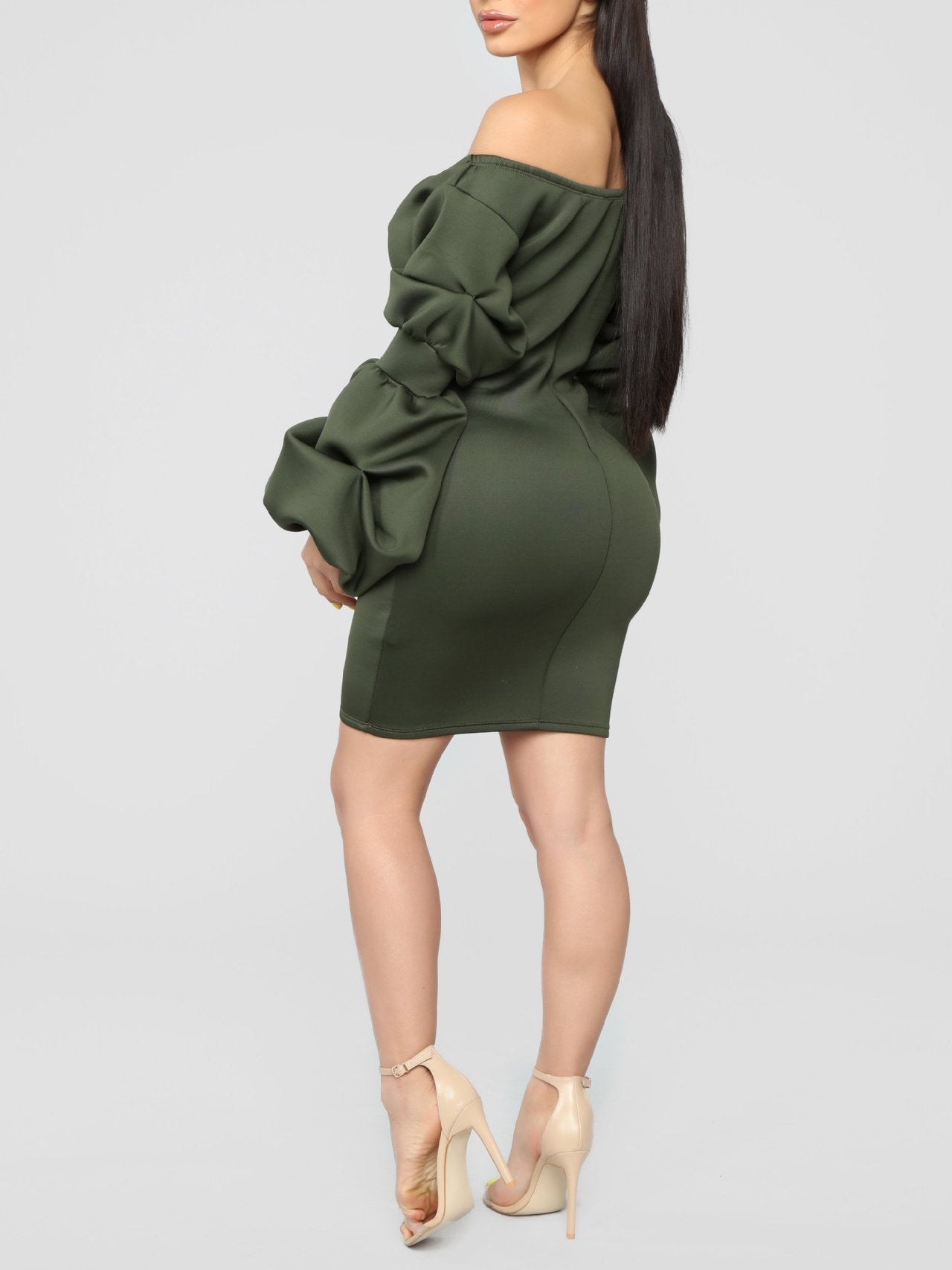 Sexy Puff Sleeve V Neck long sleeves Off-Shoulder Bodycon Dresses