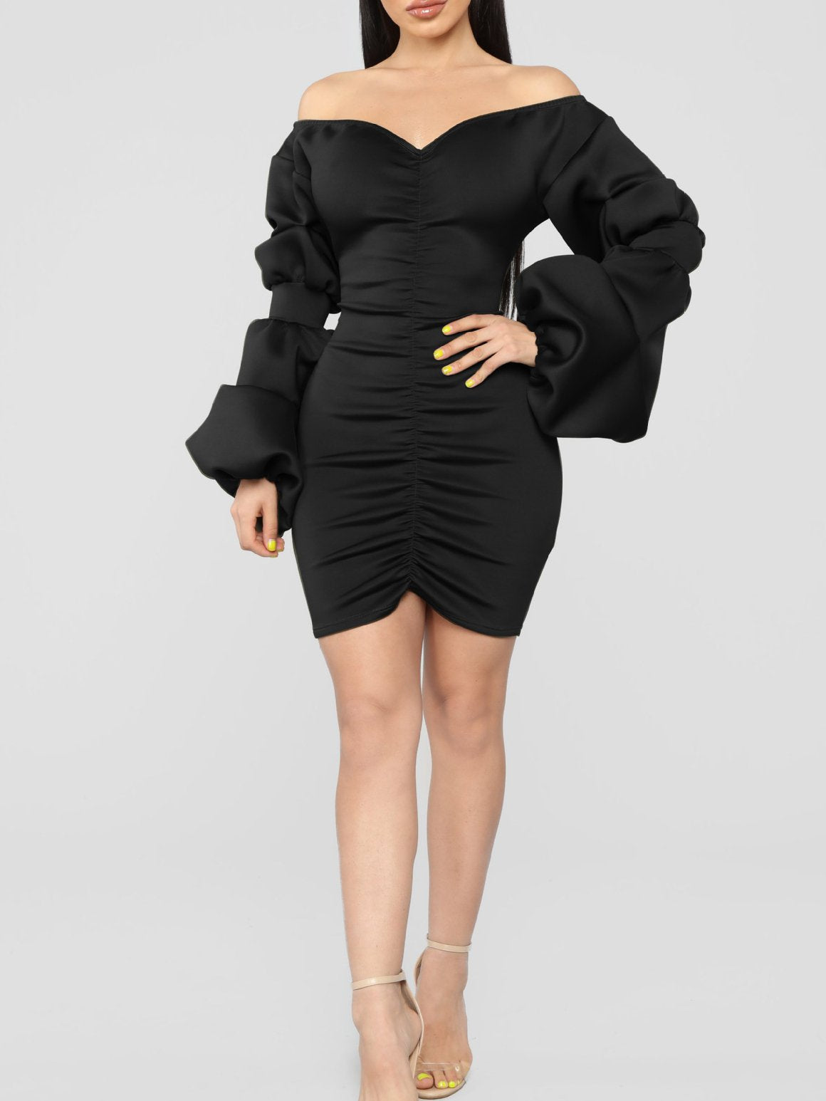 Sexy Puff Sleeve V Neck long sleeves Off-Shoulder Bodycon Dresses