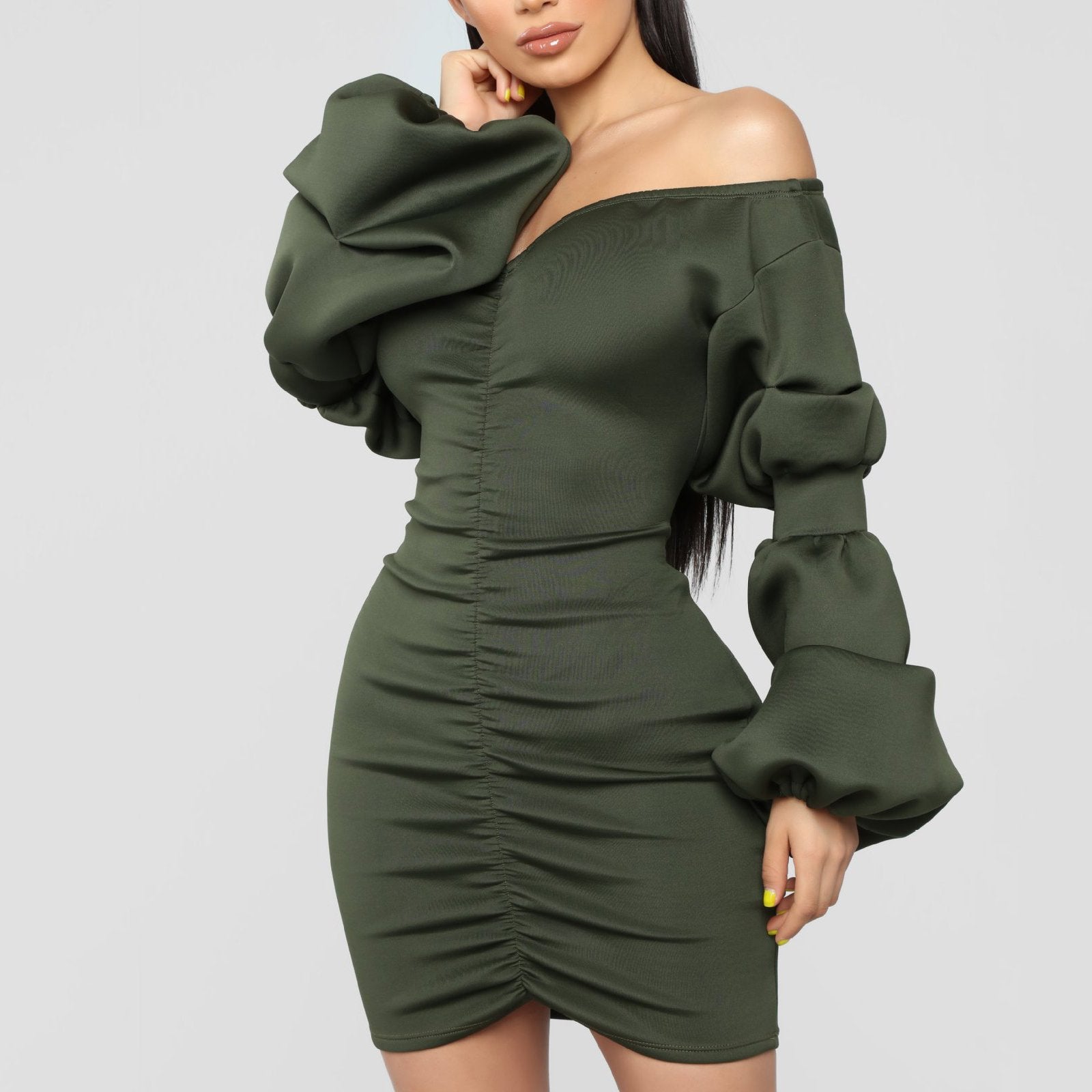 Sexy Puff Sleeve V Neck long sleeves Off-Shoulder Bodycon Dresses