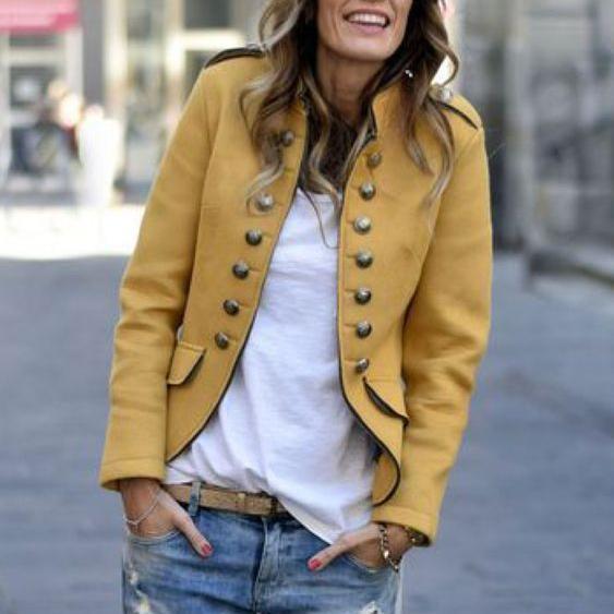 Fashion Pure Colour   Long Sleeve Jacket