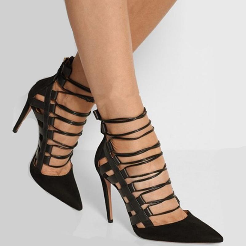 Suede Pointed Strap With High Heel Sandals