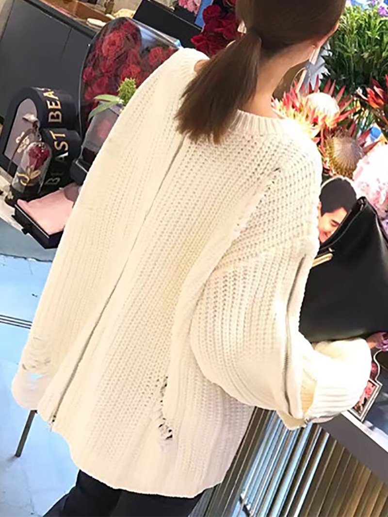 Casual Pure Colour Zipper Long Sleeve Knitted Sweater