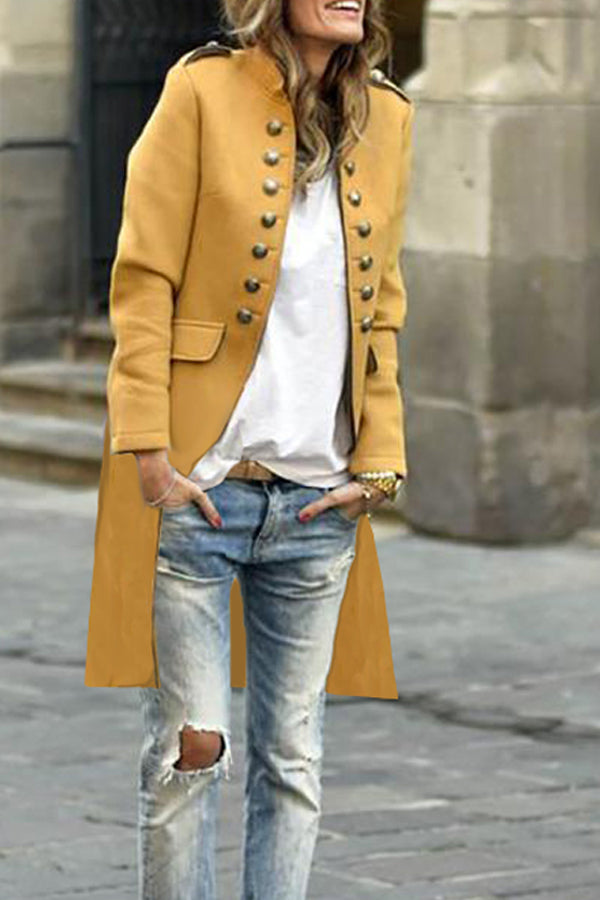 Band Collar  Double Breasted  Plain Trench Coat