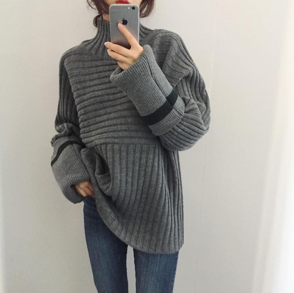 Casual To Add Long   Sleeve Turtleneck Turtleneck Knitting Sweater