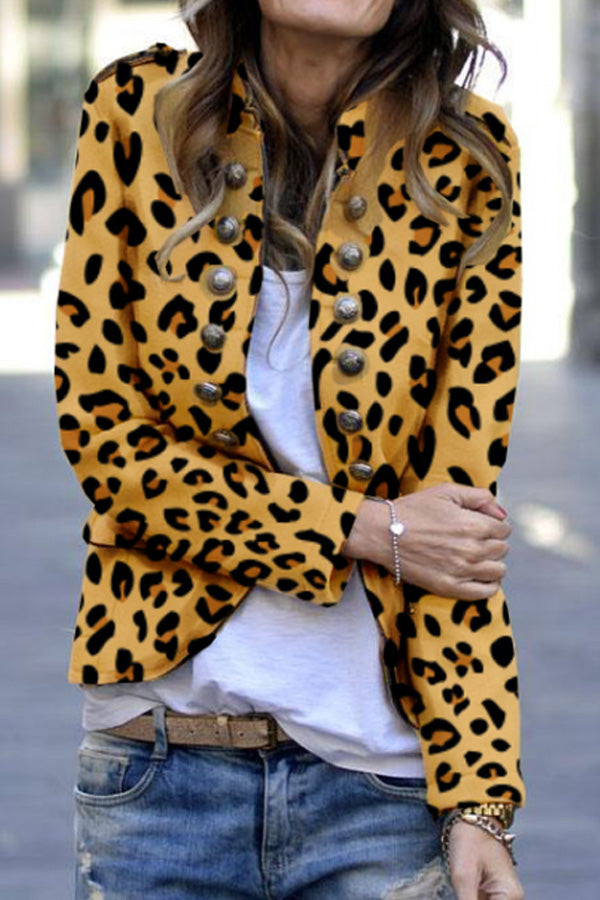 Fashion Leopard Print Double-Breasted Coat