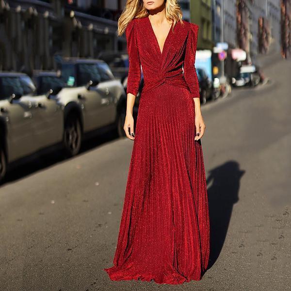 Fashion V-Neck Long-Sleeved Dress