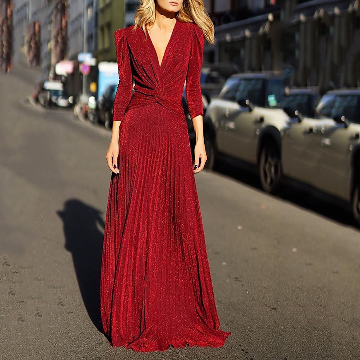 Fashion V-Neck Long-Sleeved Dress