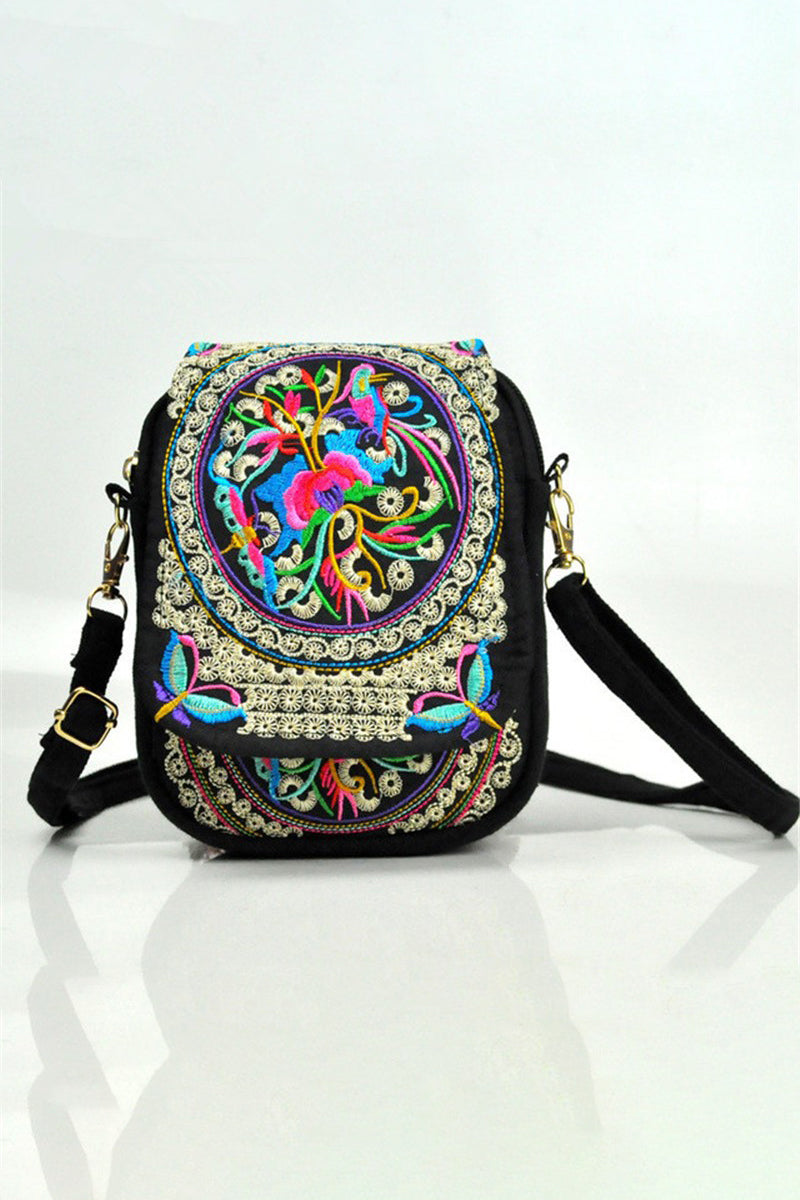 Women Vintage embroidery zero wallet mobile phone packages handbag shoulder bag