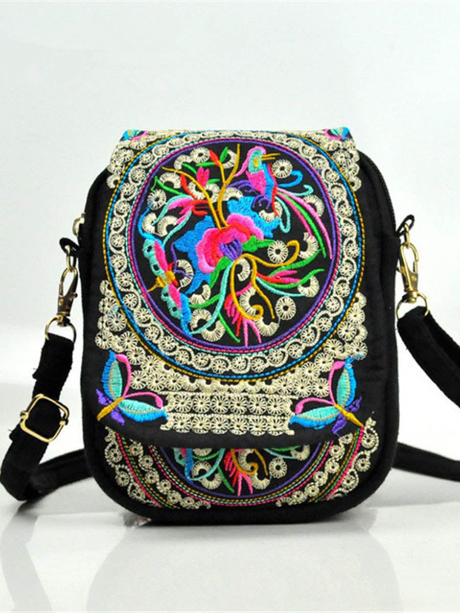 Women Vintage embroidery zero wallet mobile phone packages handbag shoulder bag