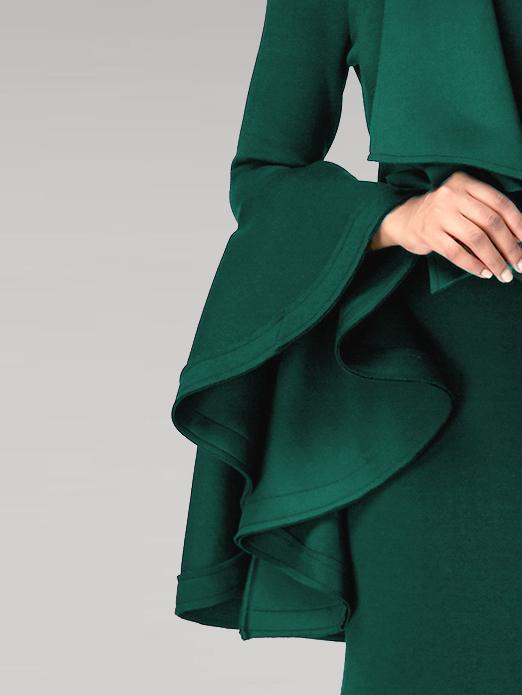 Crew Neck  Bust Darts  Plain long sleeves Evening Dress