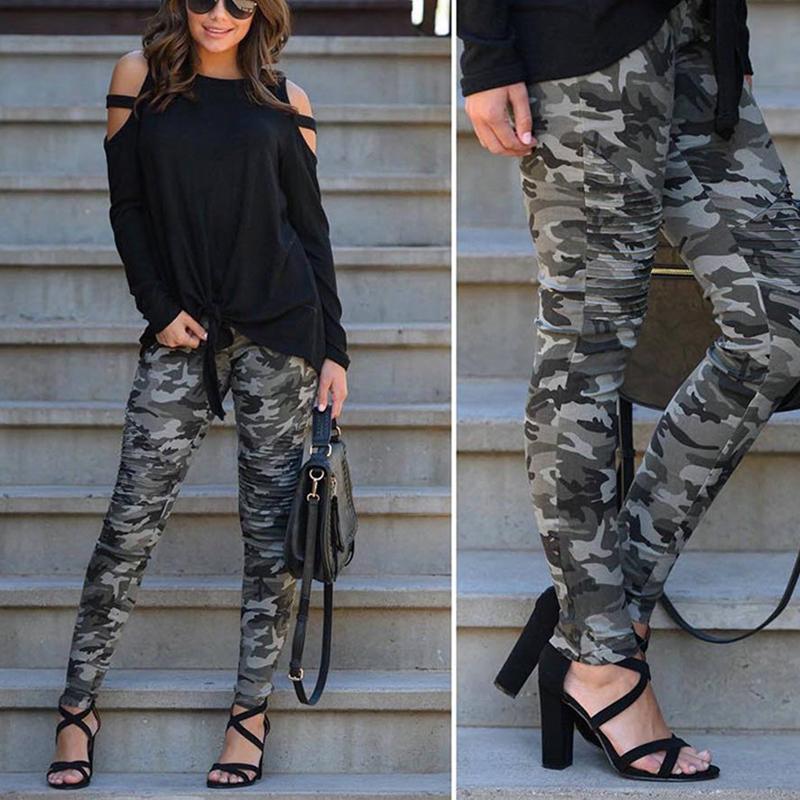 Casual Camouflage Waist Fold Pants