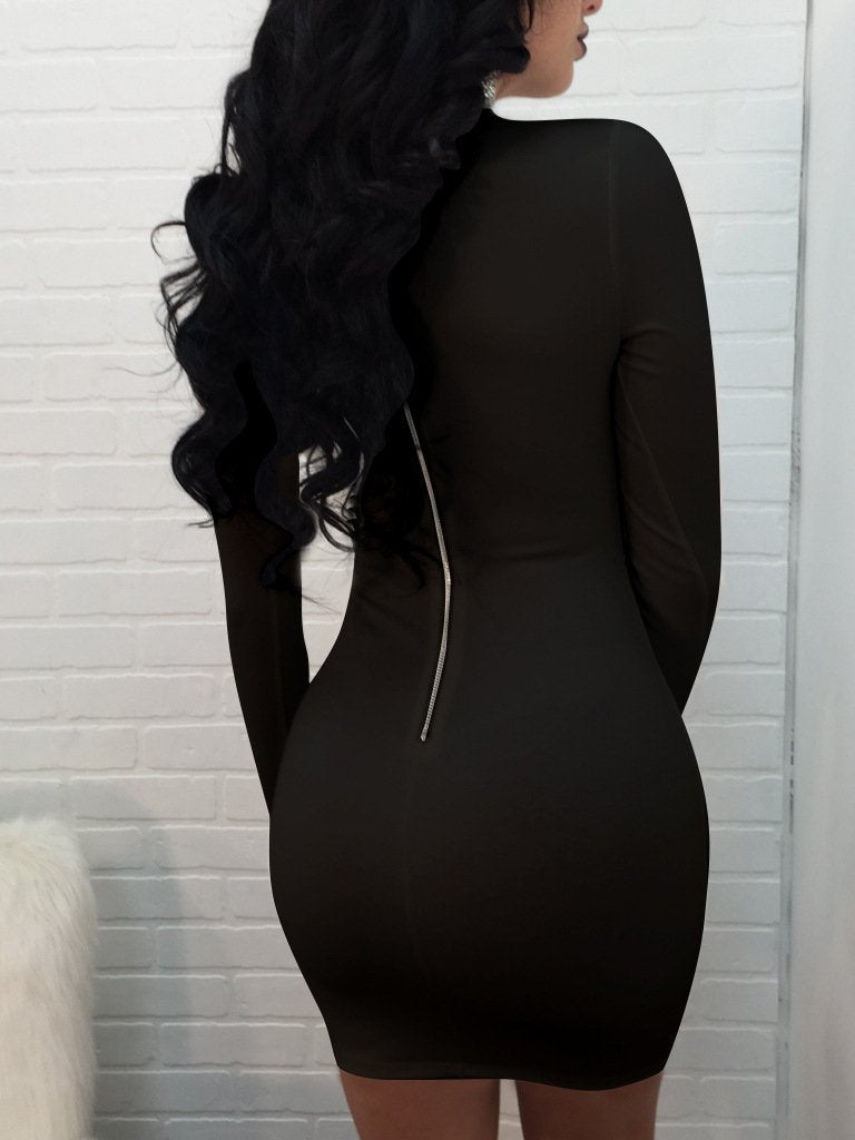 Sexy Pure Colour Long Sleeve Bodycon Dresses