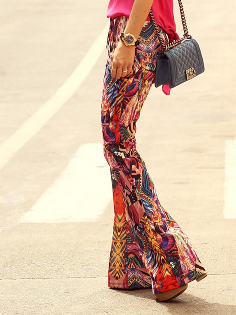 Fashion High-Waist Printed Colour Long Pants