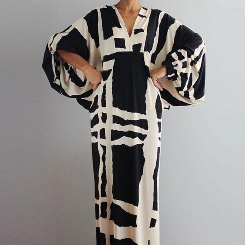 V Neck Printed Long Sleeve Maxi Dresses