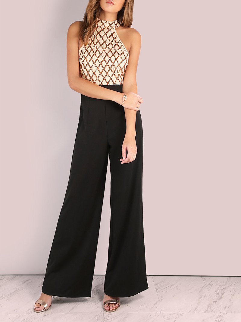 Fashion Sleeveless Sequins Splicing Jumpsuits