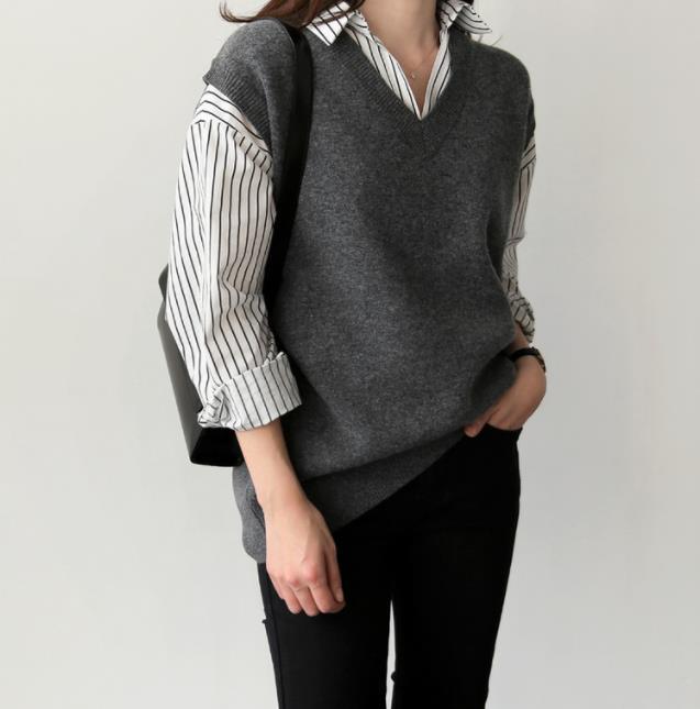 Fashion Loose   Sleeveless Knitted Sweater Vest Blouse