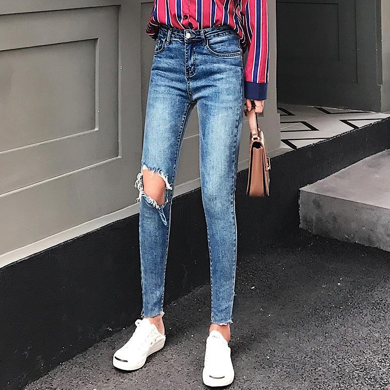 Fashion Slim Show   Thin  Elastic Skinny Ripped Jeans   Pencil Pants