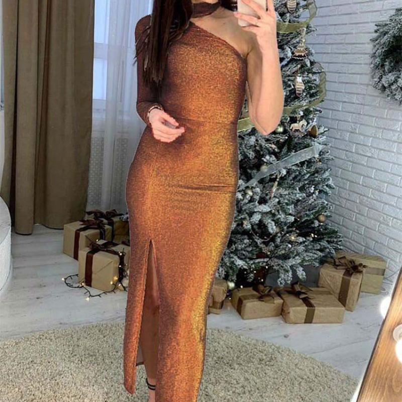 Sexy Sequins Long Sleeve Pure Colour Evening Dress