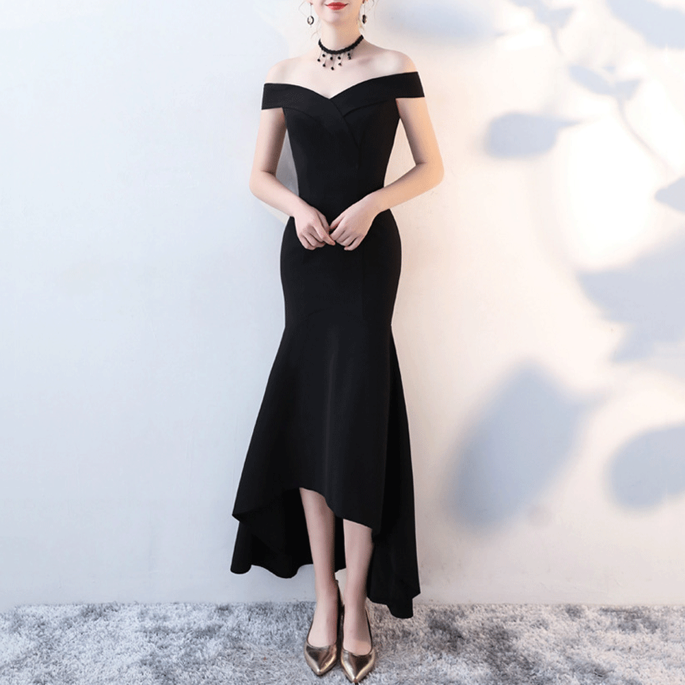 Glamorous Off Shoulder short sleeves Plain Fishtail Evening Dress