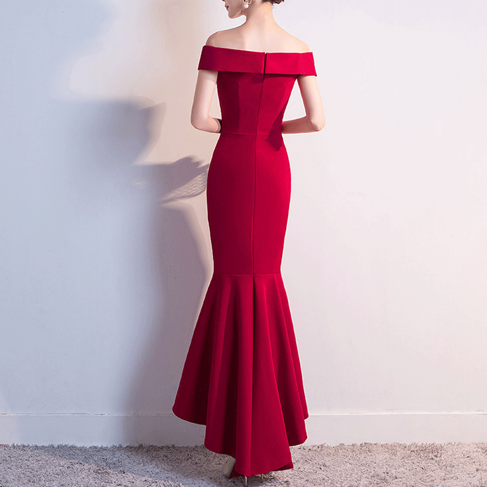 Glamorous Off Shoulder short sleeves Plain Fishtail Evening Dress