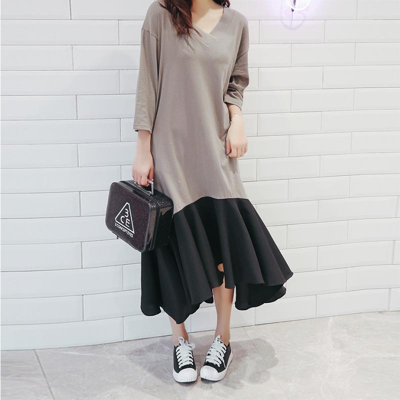 Casual Show Thin V Neck short sleeves Loose Fishtail Casual Dress