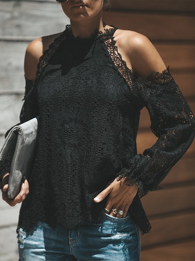Elegant Lace Long Sleeve Off-Shoulder Shirt
