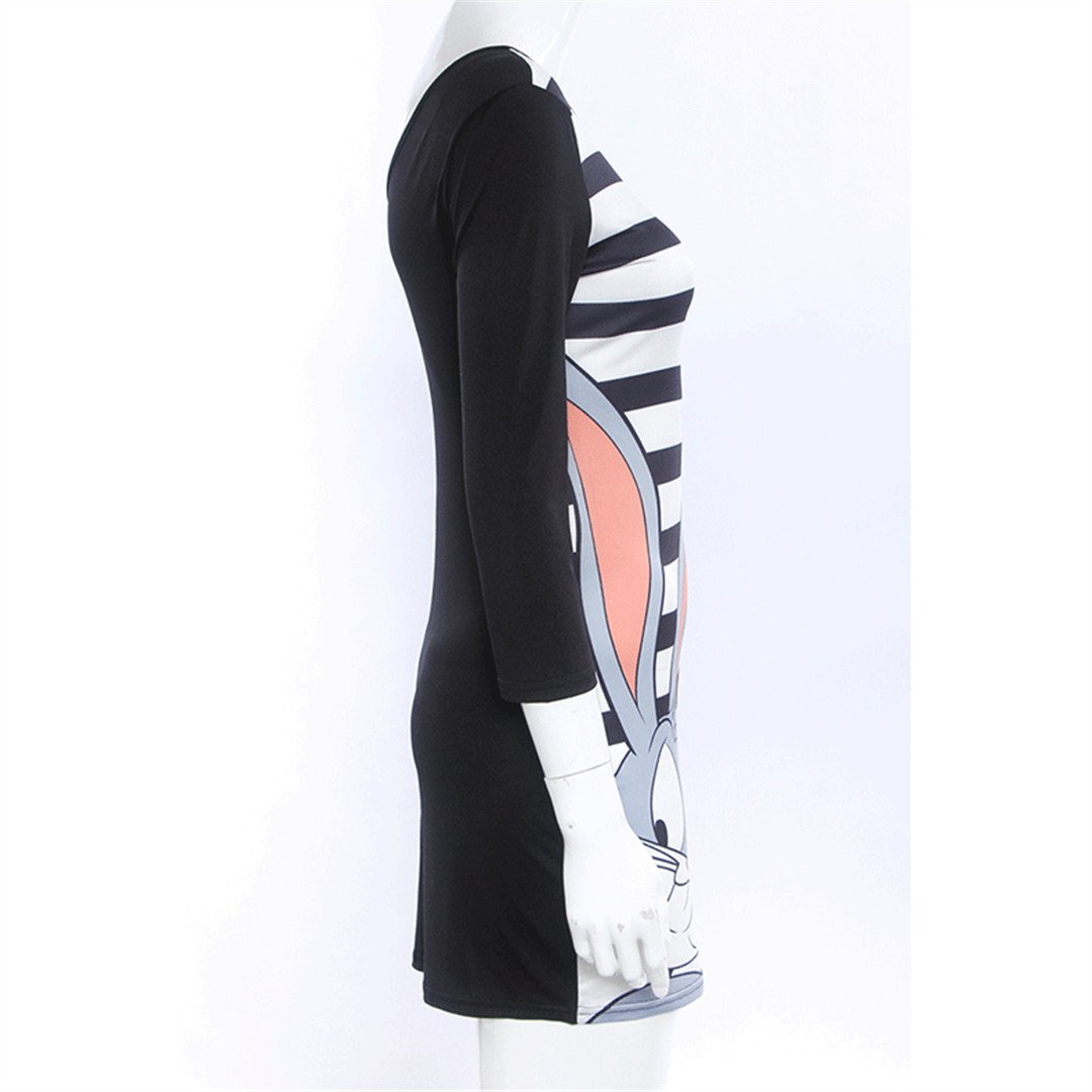 Fashion Striped Rabbit long sleeves Print Dress