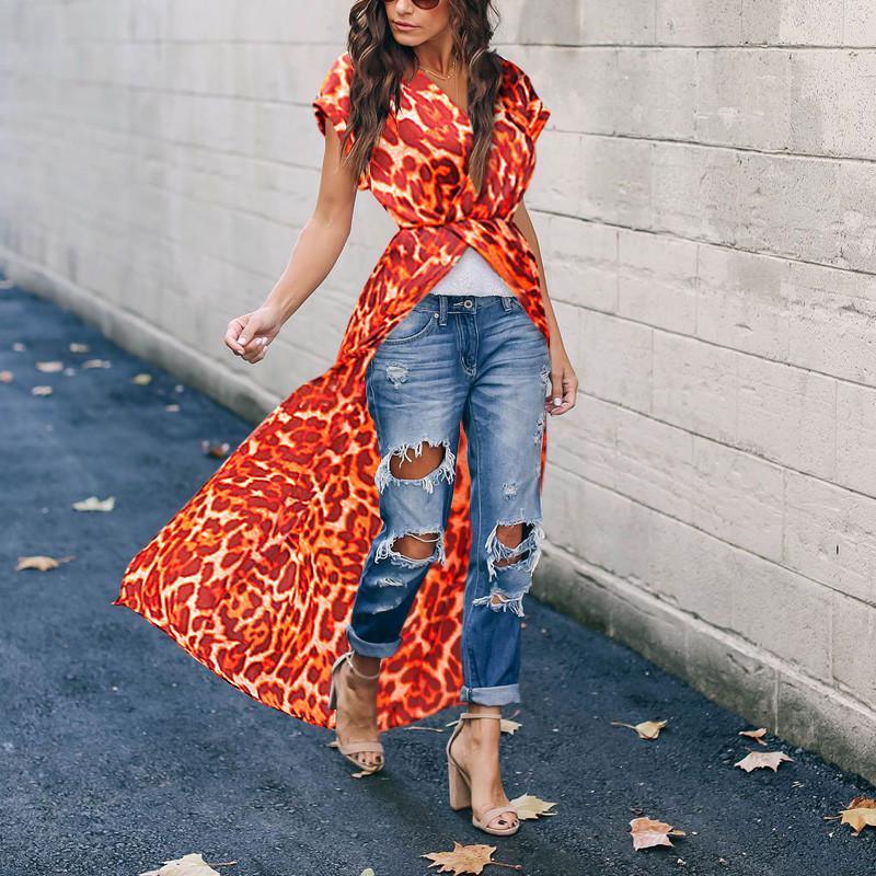 Casual Sexy V Neck sleeveless Bohemian Red Leopard Print Casual Dress