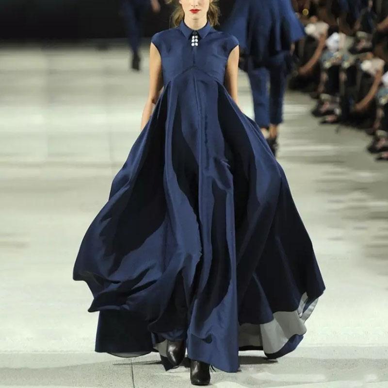 Square Collar Sleeveless Navy Blue Maxi Dresses for Women