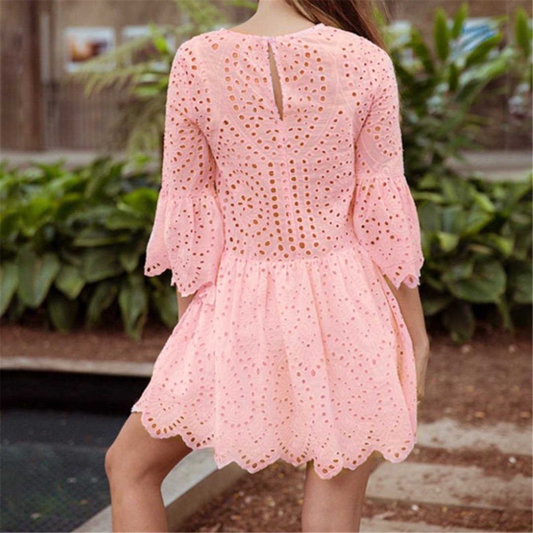 Sexy Hollow Lace Lotus Frock long sleeve Mini Dress