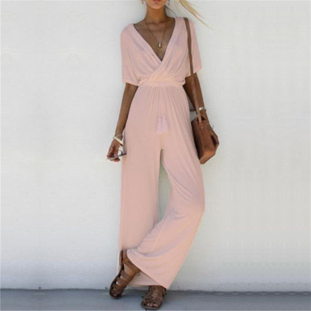 Stylish Crossed Deep V Jumpsuit